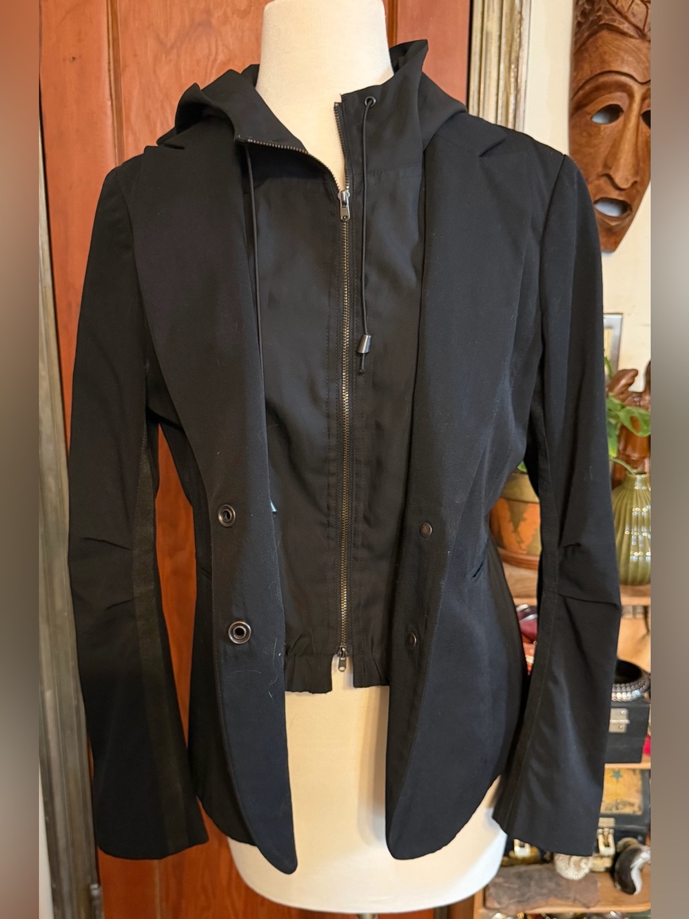 IKKS Multi-Design Black Hooded Jacket Detachable Front Panel Small/Medium